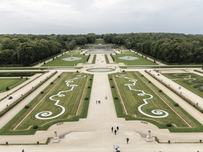 The elaborate gardens of Château de Vaux-le-Vicomte in France.