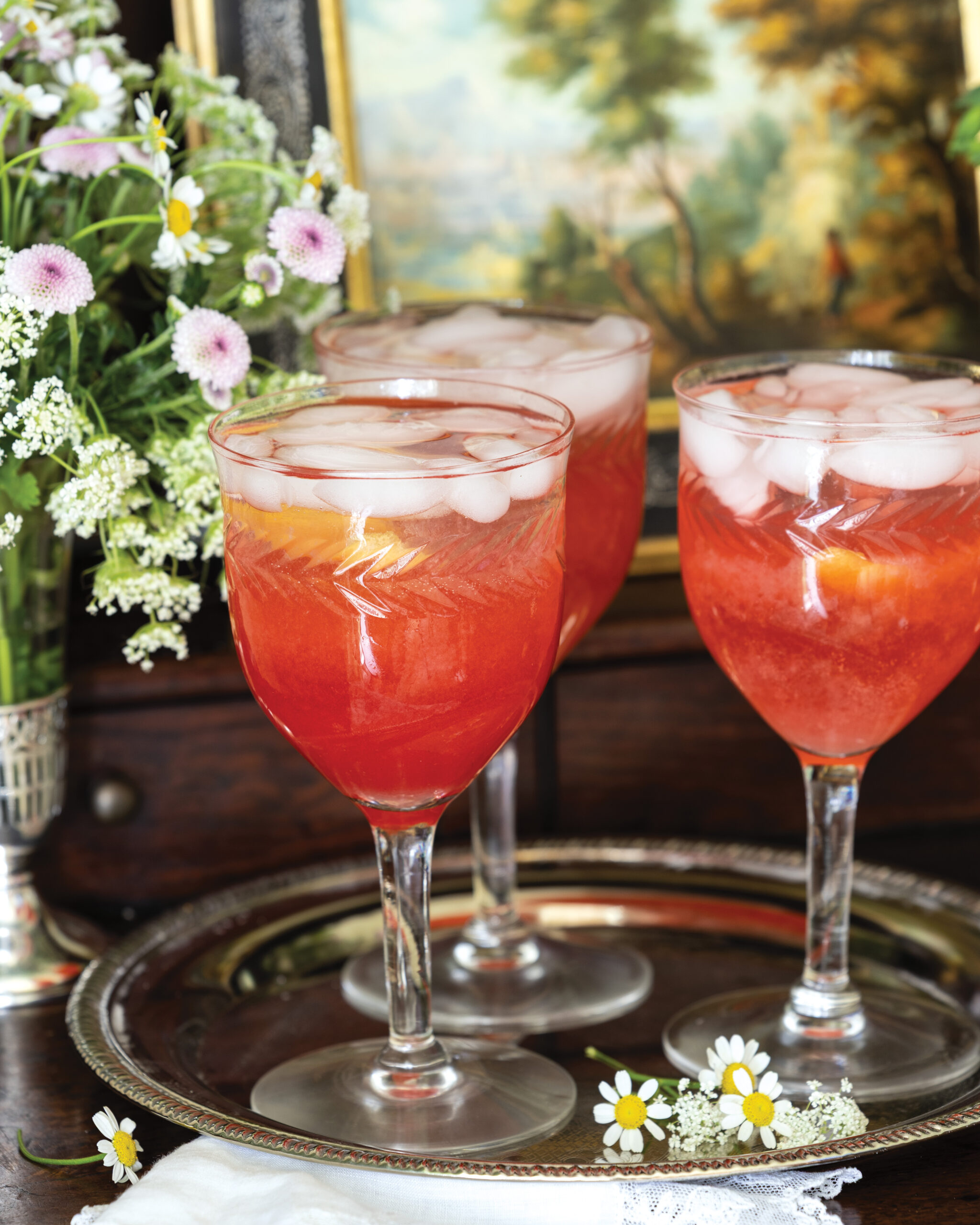 Raspberry cordial drink in glasses