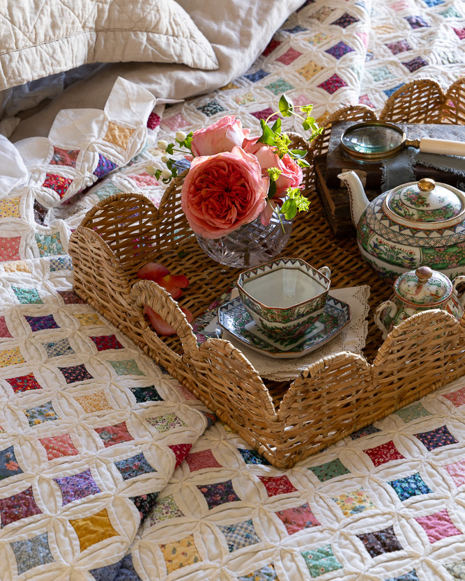 Tray for tea on a quilt