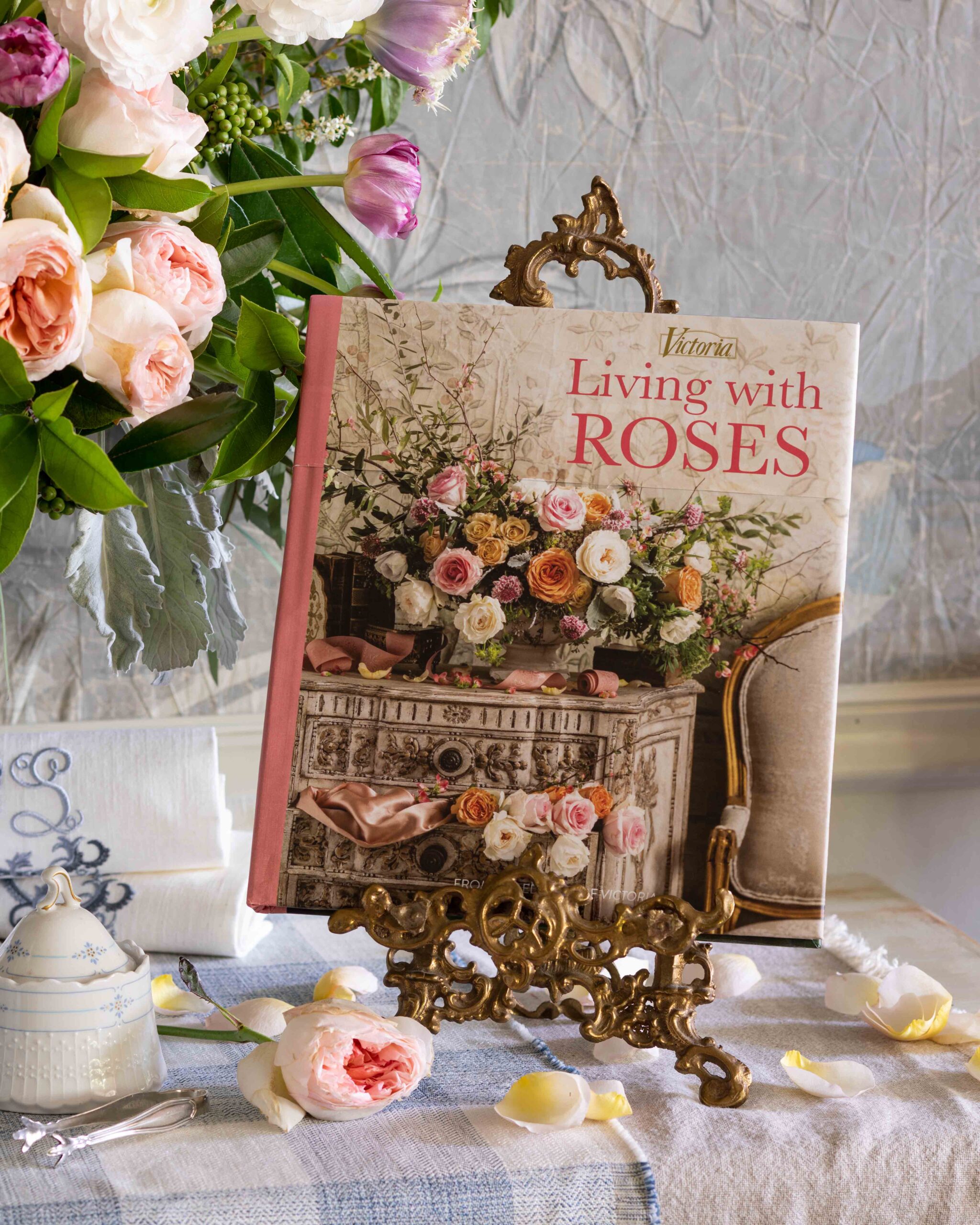 Living with Roses book on stand