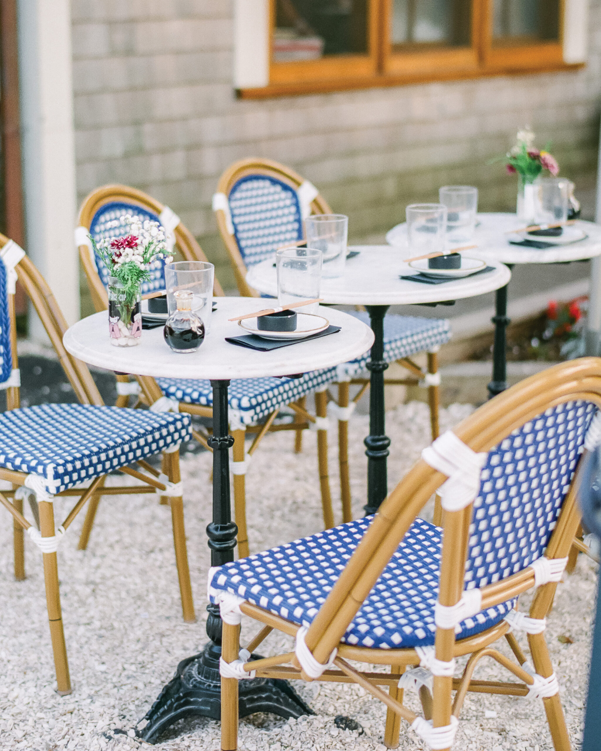Chairs and tables outside on Nantucket restaurant 