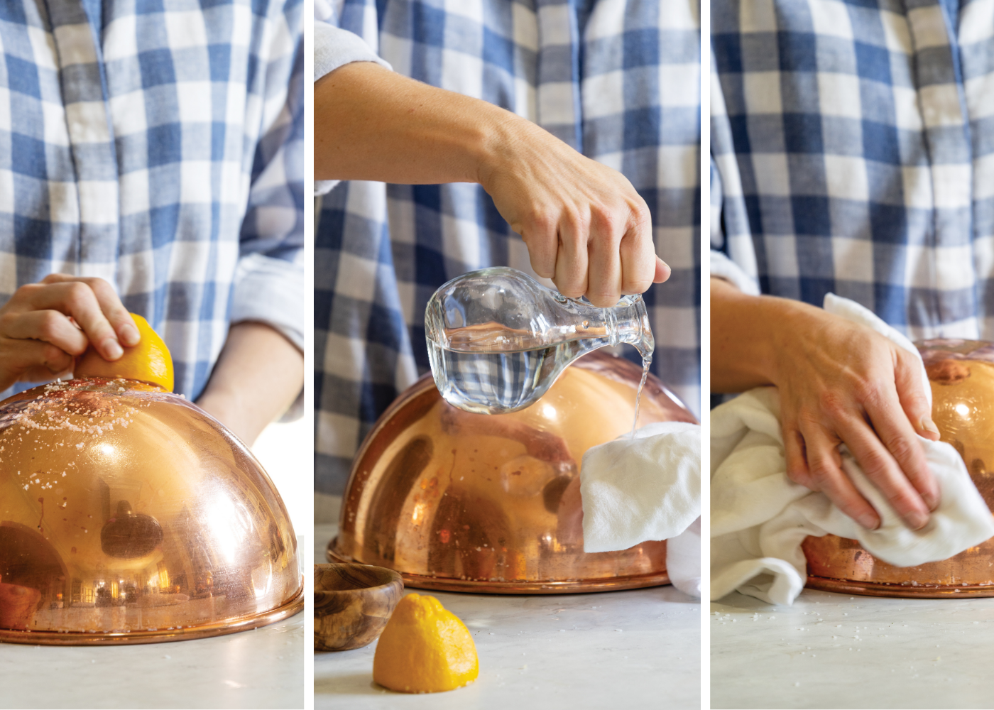 Step-by-step of cleaning a copper bowl