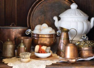 Copper items in a kitchen