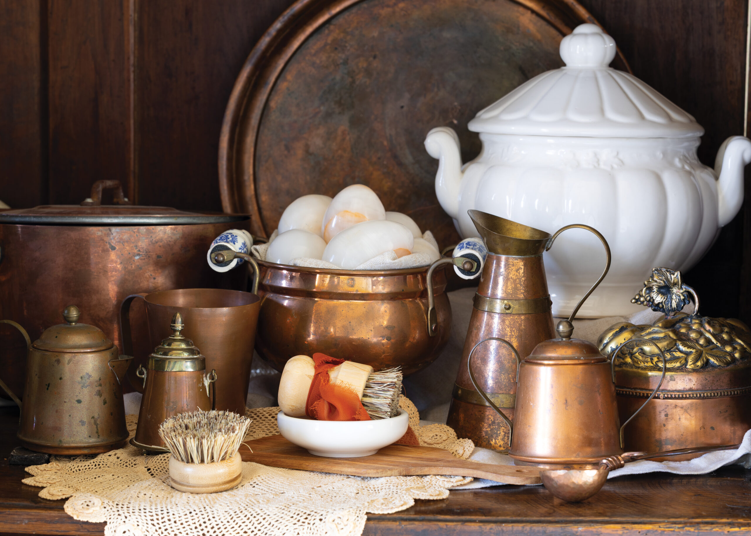 Copper items in a kitchen
