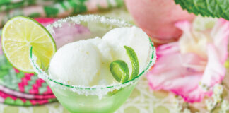 Lime sorbet in a margarita glass