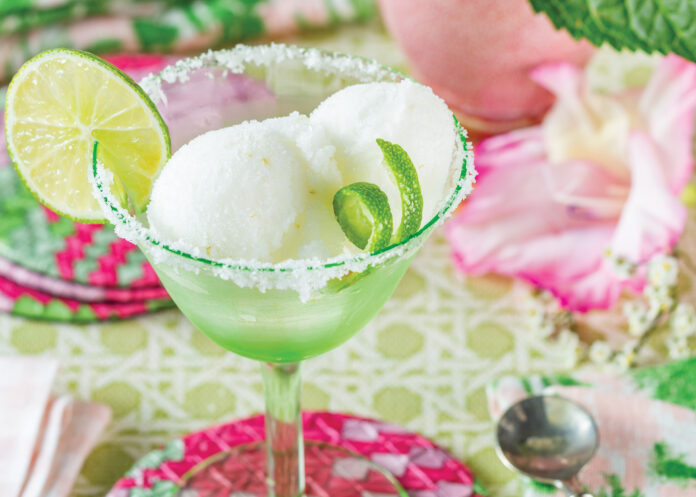 Lime sorbet in a margarita glass
