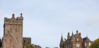 Exterior of historic castle in Scotland