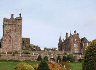 Exterior of historic castle in Scotland