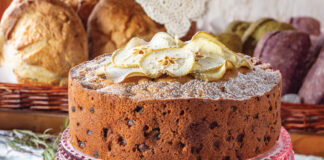 Apple cake on a cake stand