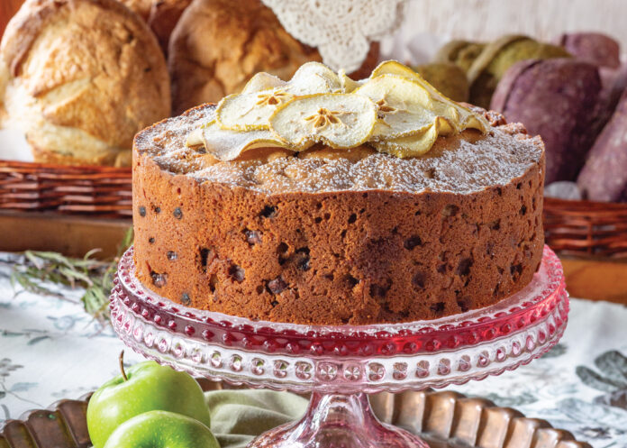 Apple cake on a cake stand