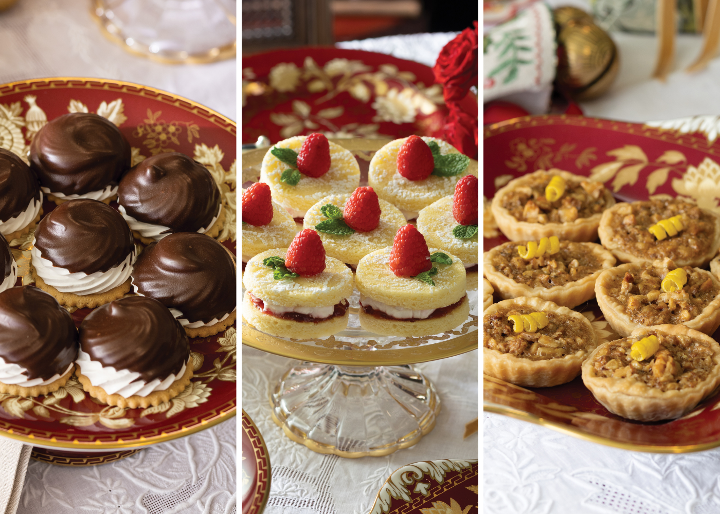 Chocolate Marshmallow Tea Cakes, Mini Victoria Sponge Cakes, and Lemon-Ginger Walnut Tartlets