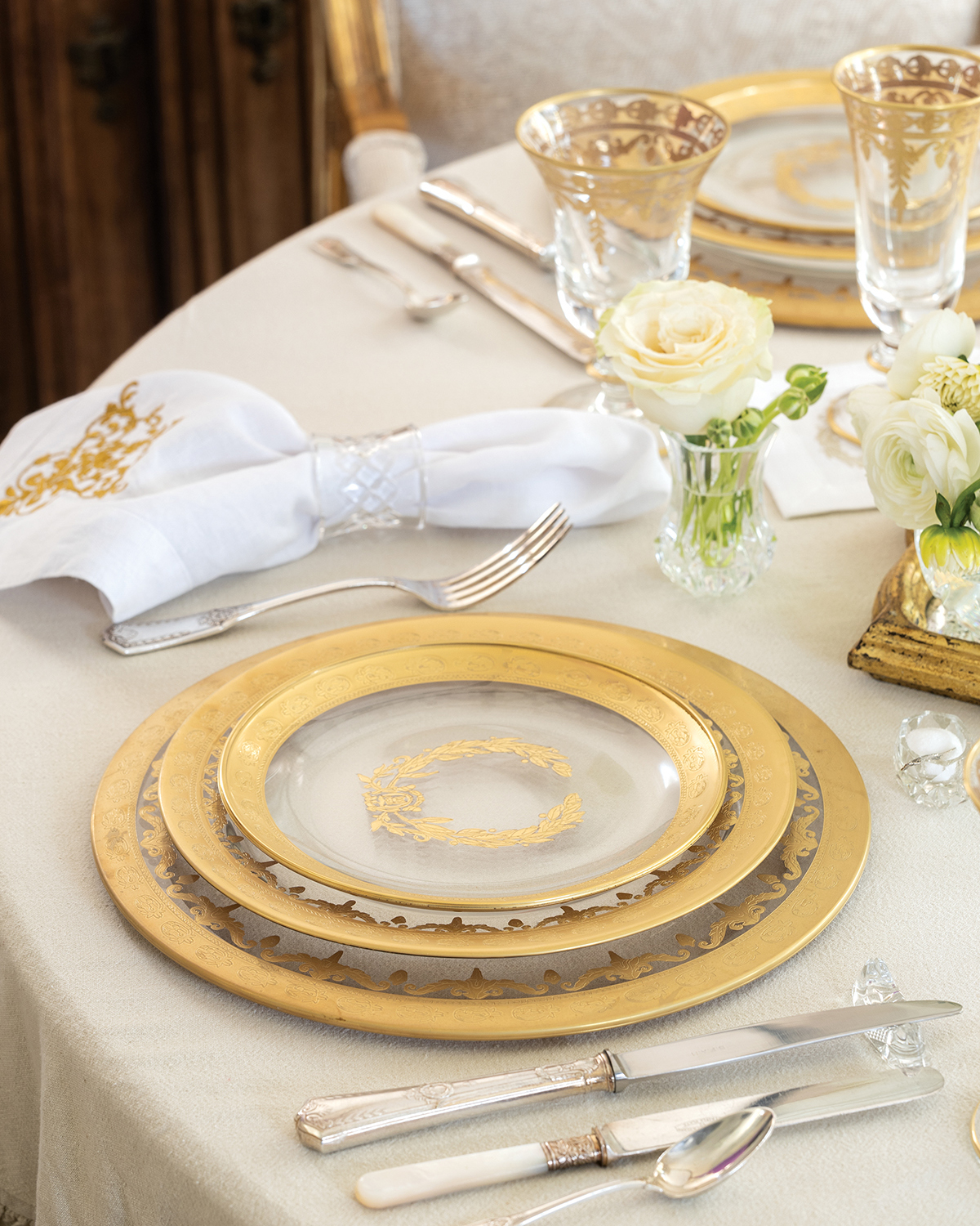 Gold plates with laurel wreath design