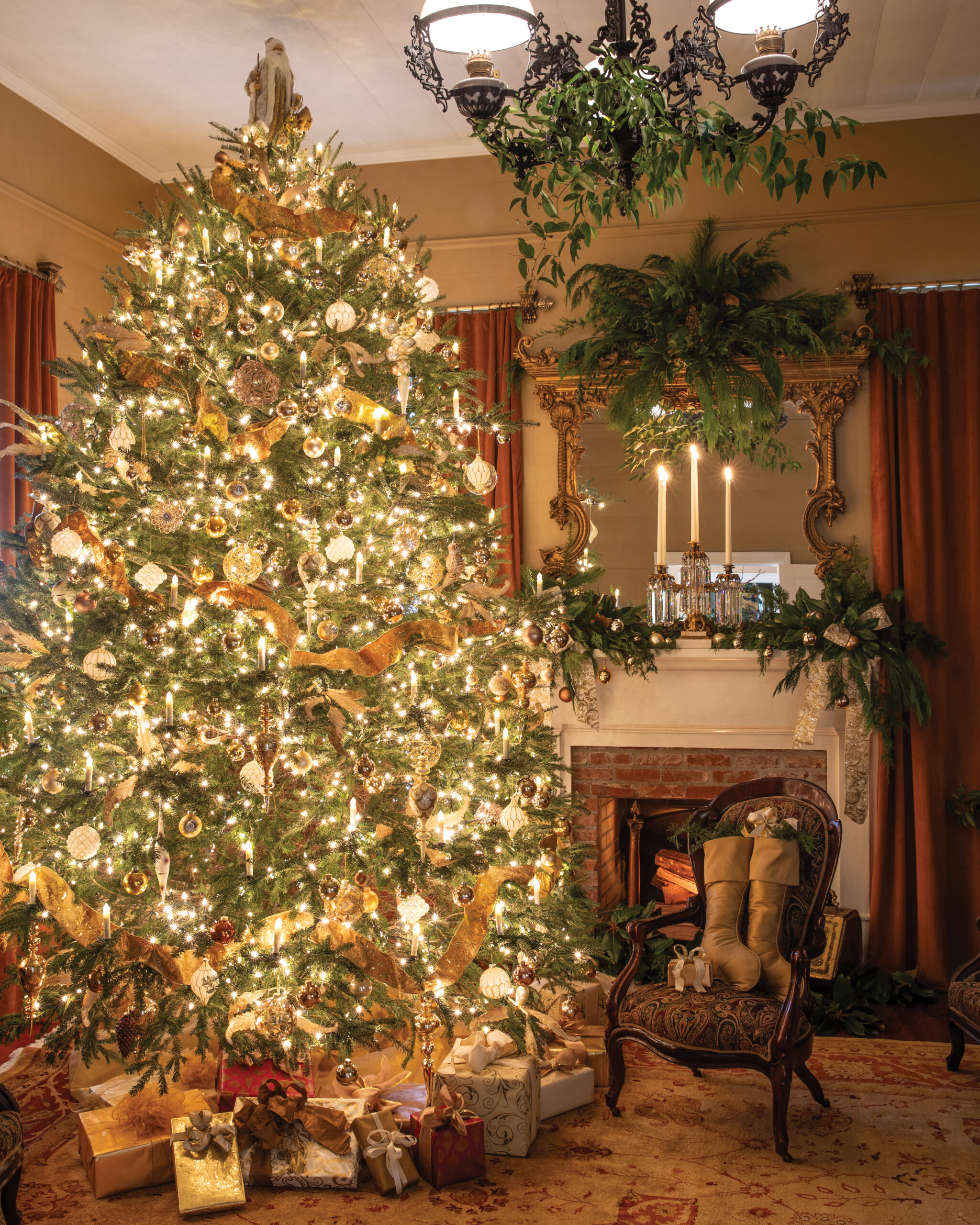 Ornate Christmas tree in living room