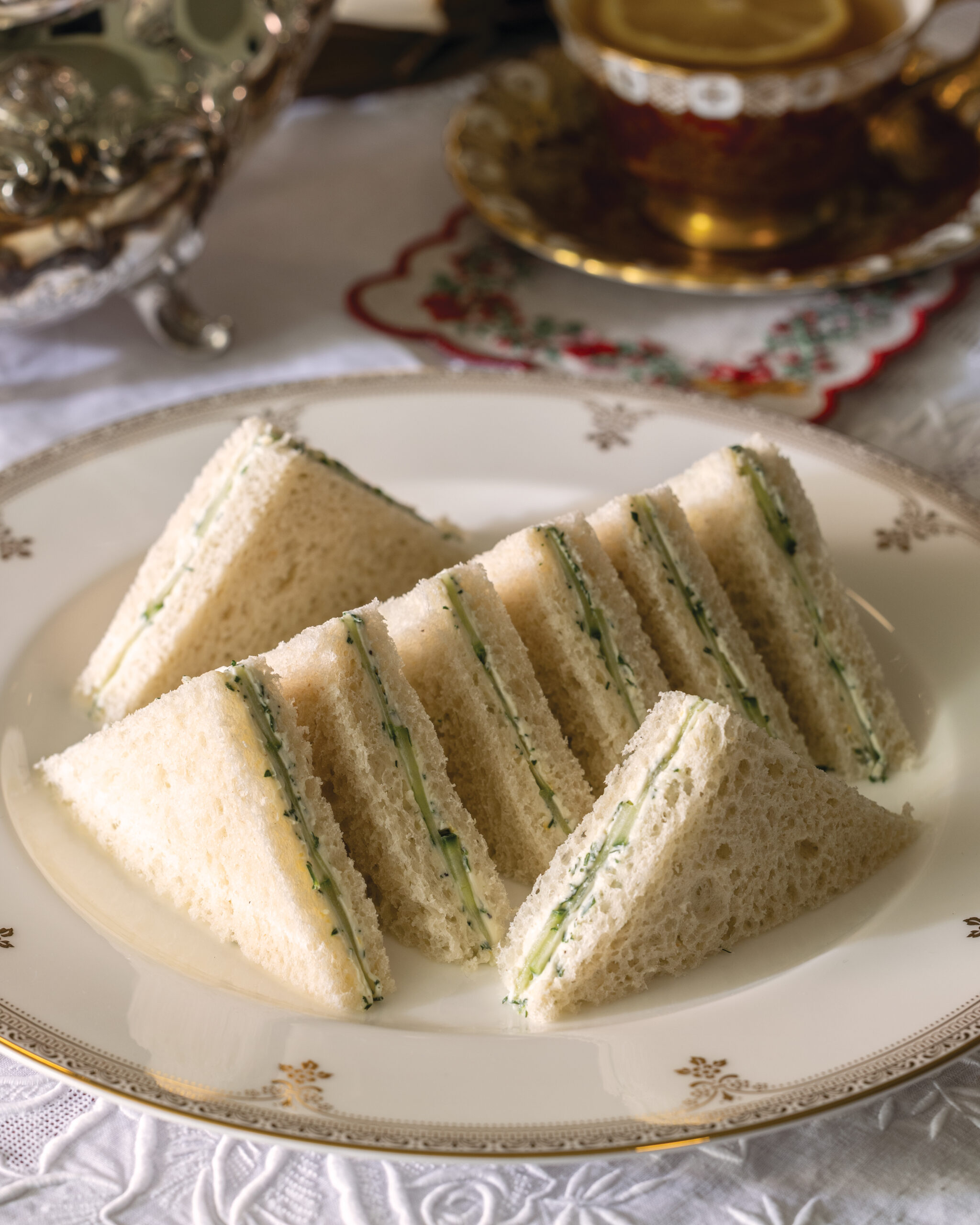 Cucumber tea sandwiches on plate