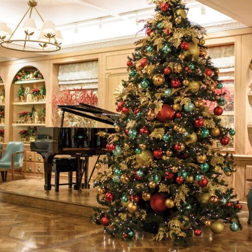 Christmas tree in lobby of a London hotel