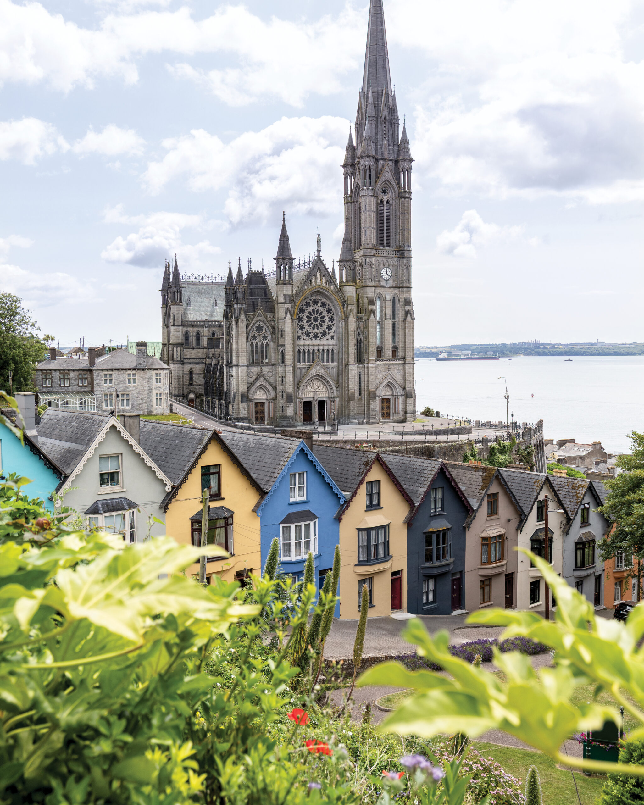 Colorful buildings and cathedral in Cork, Ireland