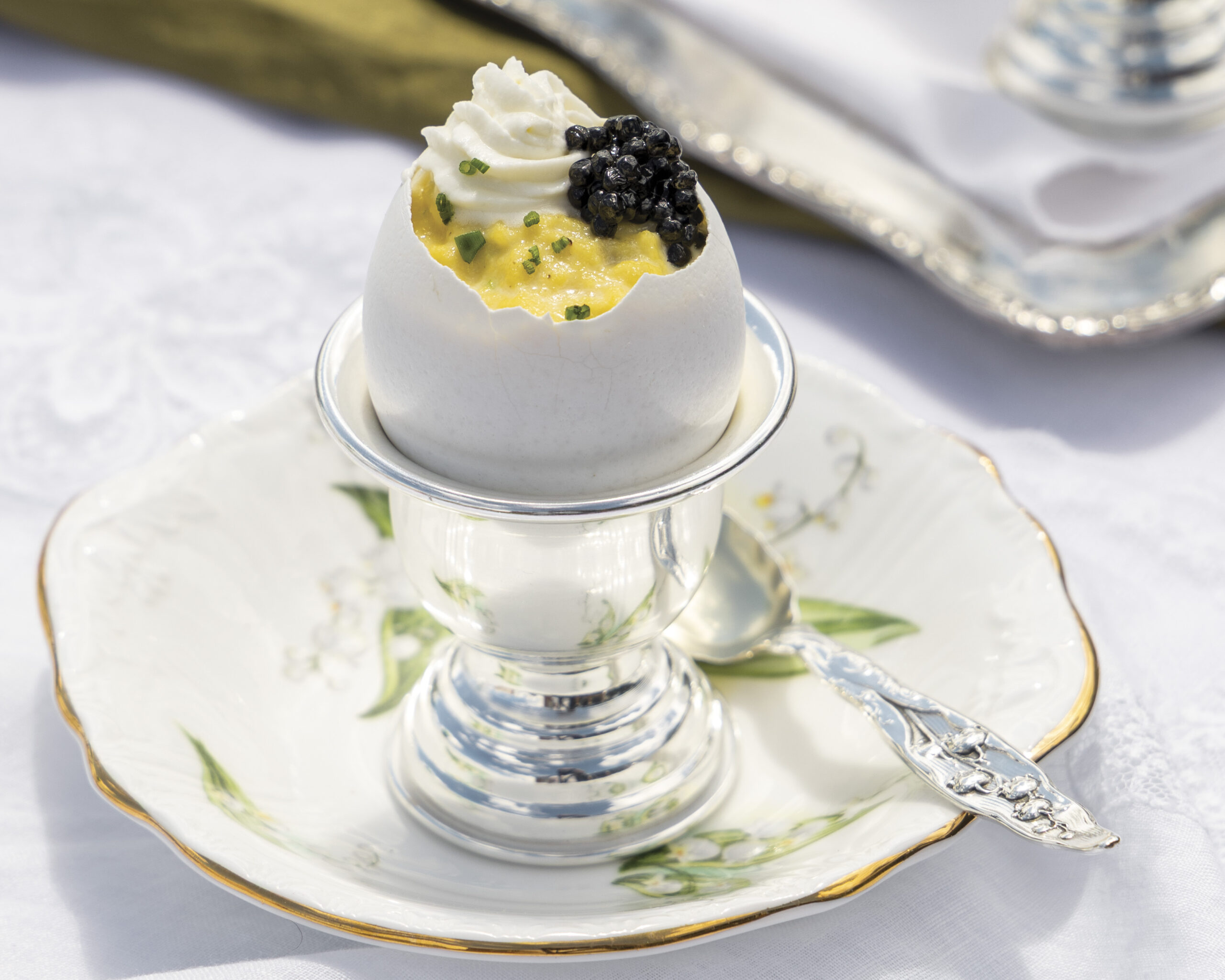 close up of caviar stuffed egg