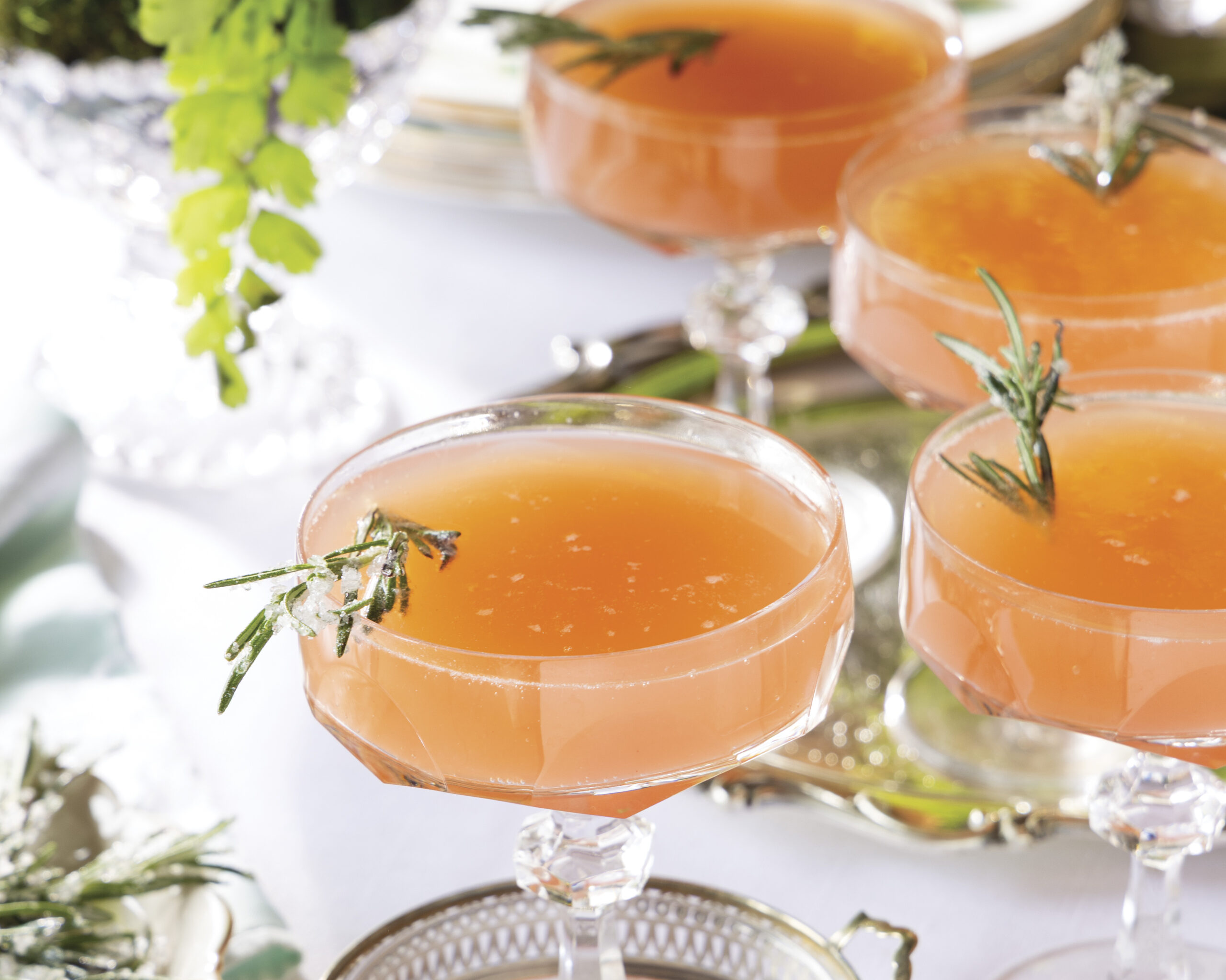 close up of Grapefruit Rosemary Mimosas