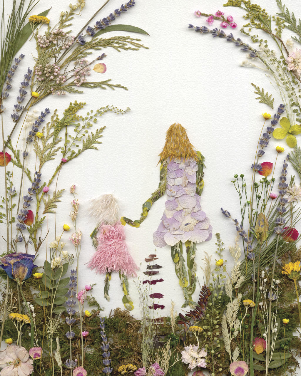 dried flower art of mom and daughter