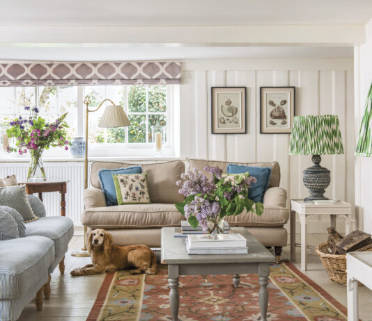 Preview Our English Cottage 2026 Special Issue image of cottage living room with yellow dog